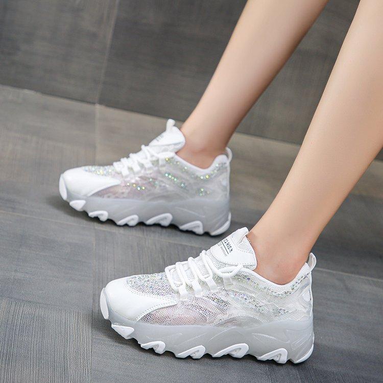 Summer 2025 Woman Sneakers Mesh Rhinestone Shoe Breathable Casual Platform Shoes Female Vulcanize Shoes Sports Wedges Shoes