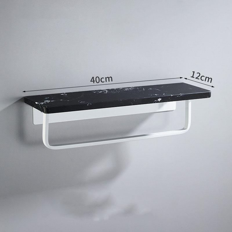 Black/White Marble Bathroom Shelf Wall-mounted Bathroom Storage Rack Aluminum Shower Stand With Rod Bathroom Accessory