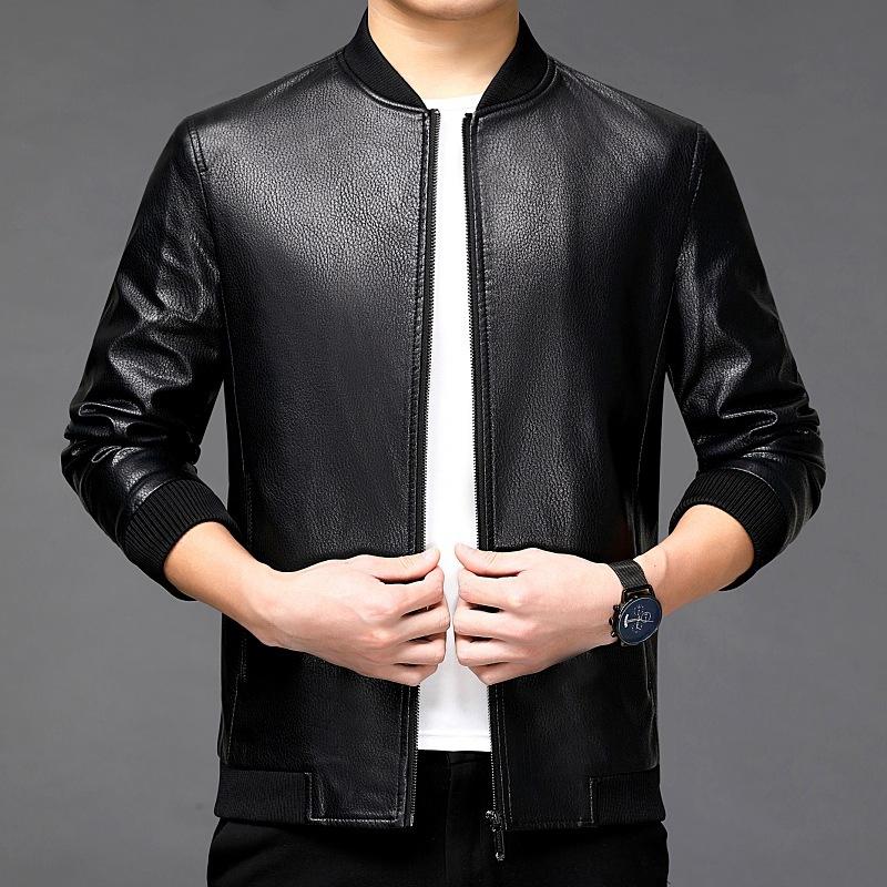 Baseball Collar Leather Jacket for Men Autumn and Winter New Korean Style Slim Casual Motorcycle Jacket Jacket