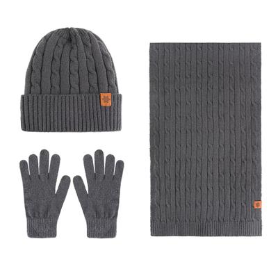 Knitted Hat, Men's Winter Velvet Thickened Cold-proof Outdoor Cycling Wool Knitted Hat Scarf Gloves Three-piece Set