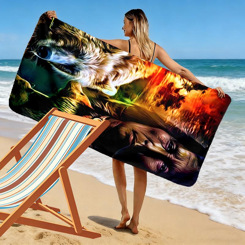 Indian Wolf Print Beach Towel, Large Soft Quick Dry Towel for Beach Camping Swimming