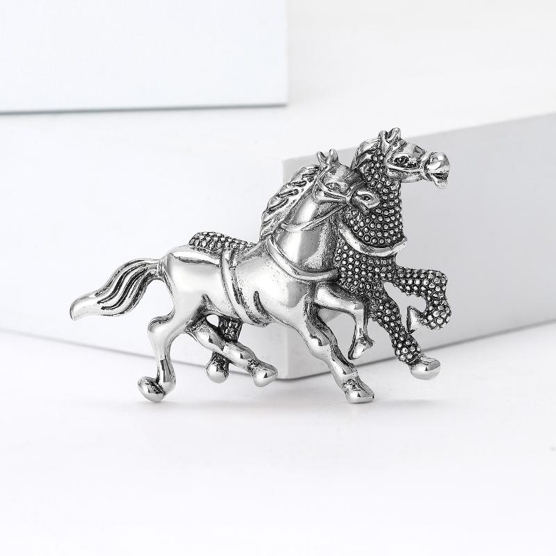 1 Piece 2-Color Animal Party Casual Brooch Pins Vintage Running Horses Brooches For Women Men Diy Accessories Gifts
