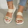Women Elastic Band Open Toe Sandals Lightweight Casual Summer Shoes Slip On Flat Sole Breathable Soft Comfortable Footwear