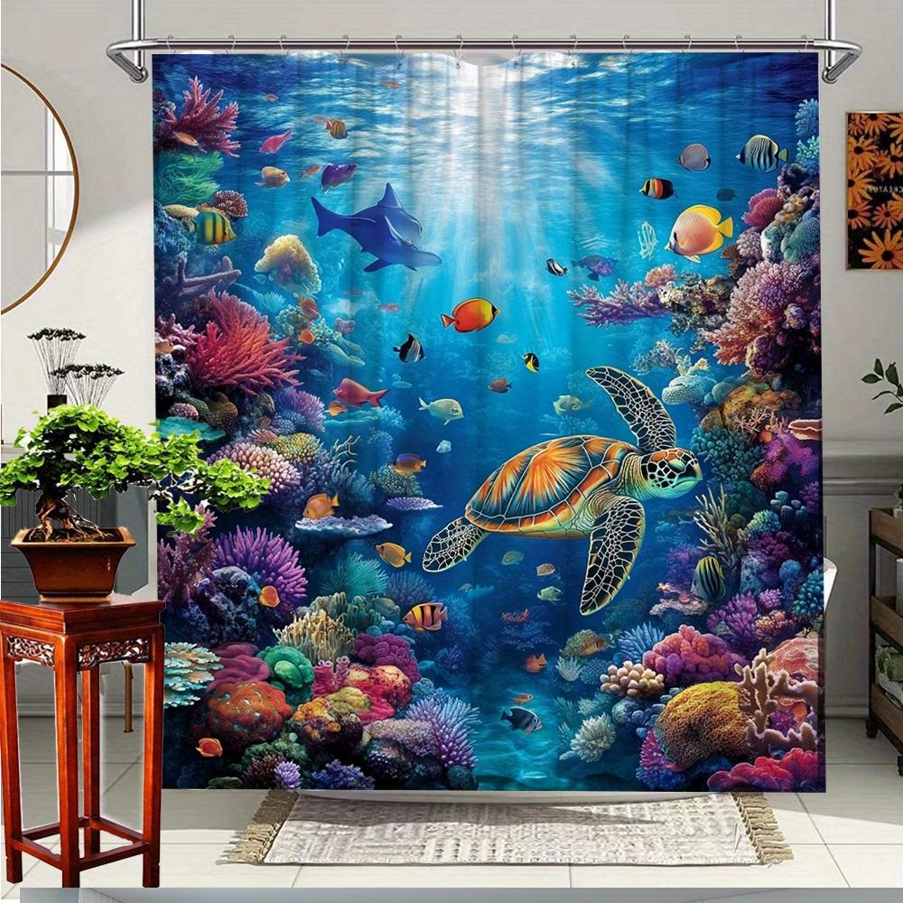 Sea Turtle Coral Reef Shower Curtain Ocean Art Bathroom Decor Tropical Fish Bath Curtains Modern Home Interior W90xH180cm