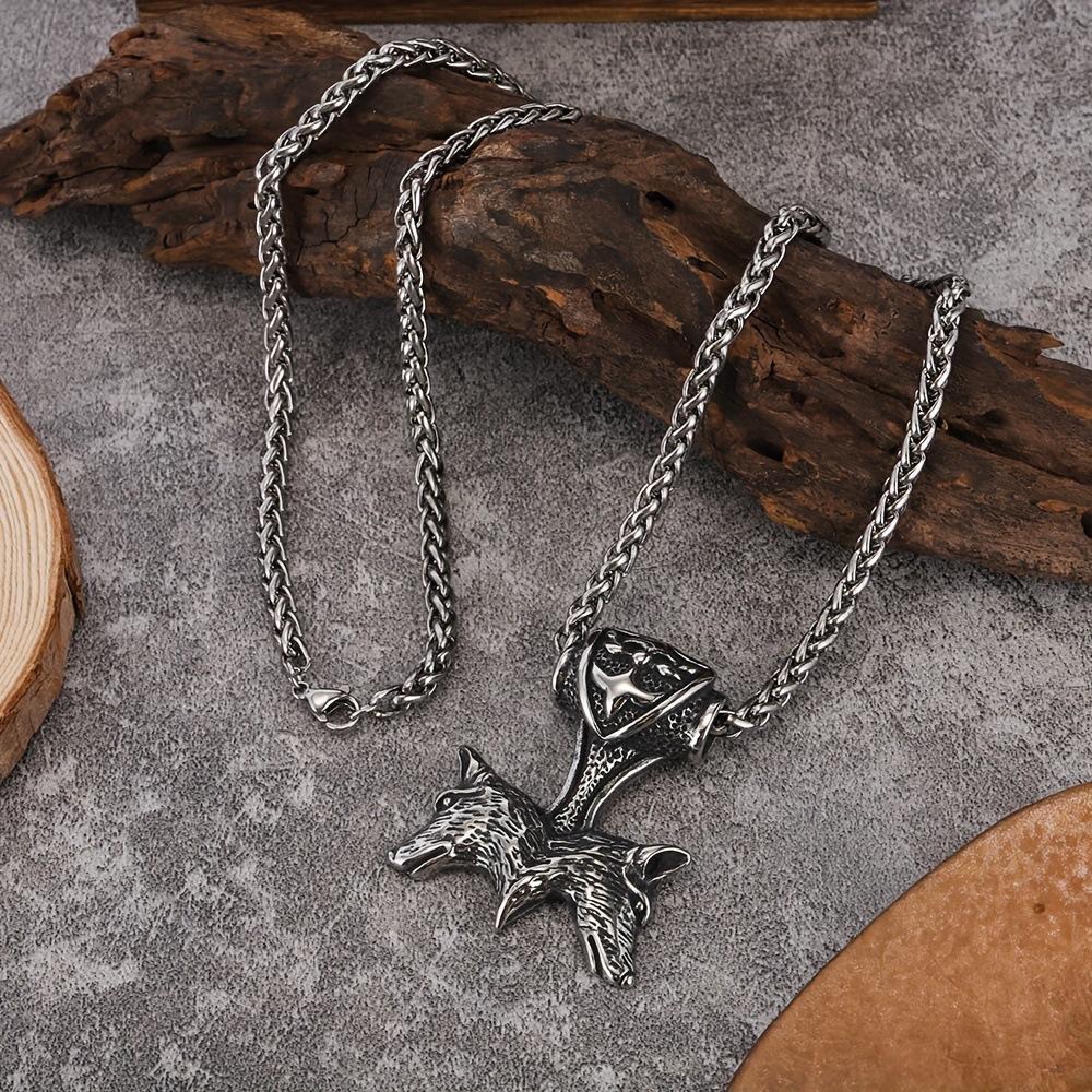 Viking wolf head necklace pendant