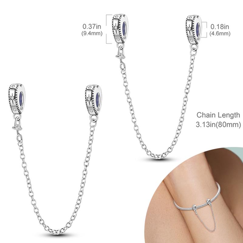 New 925 Silver Charms Bead Safety Chain Bead Fit Original Charms Bracelet Pendant Fine DIY Birthday Jewelry For Women