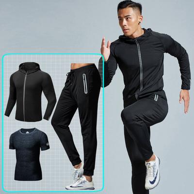 Strój Fitness Męski Strój Sportowy Szybkoschnący Strój Legginsy Strój Treningowy Bieganie Koszykówka Poranne Bieganie Zestaw Trzyczęściowy