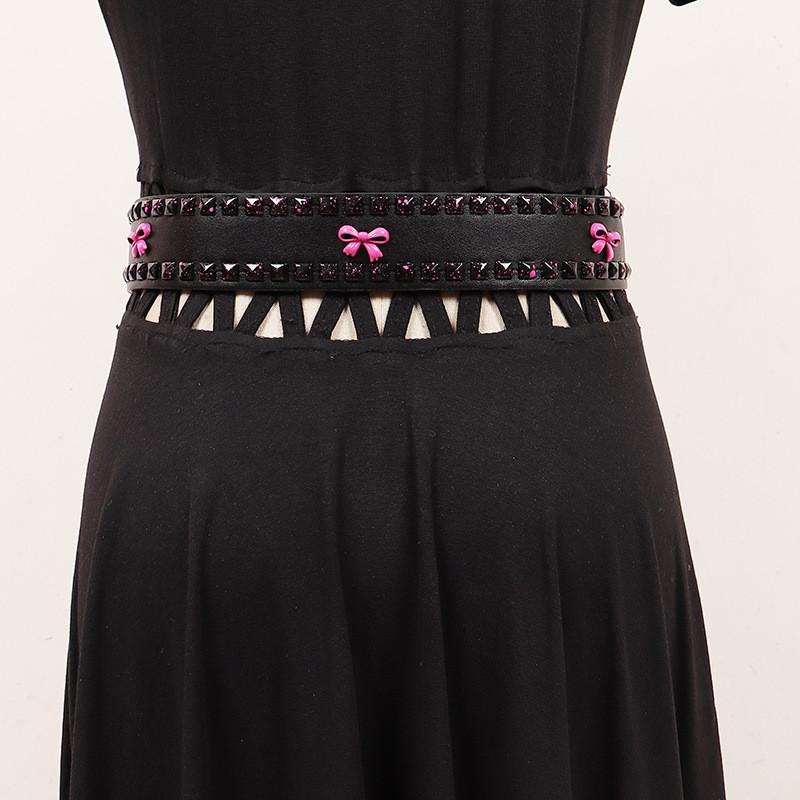 Metal Bow Style Buckle Belt With Circular Embellishments Casual Pants Jeans