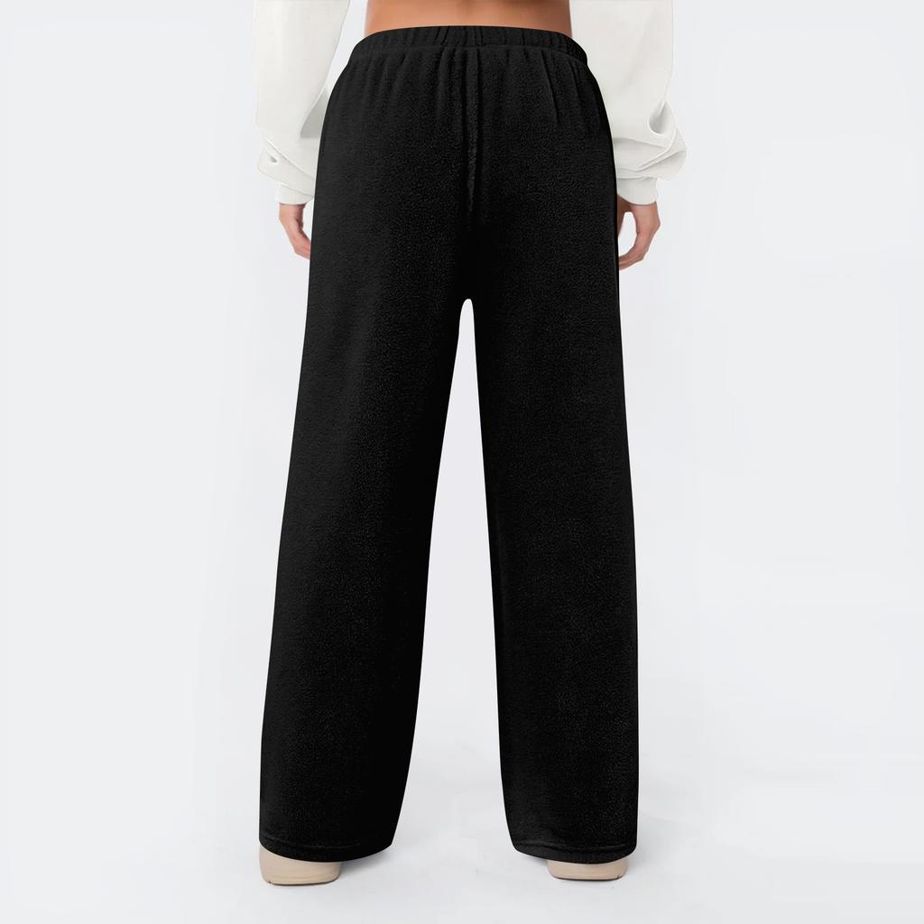 Women's Fleece Wide Leg Elastic Waist Drawstring Loose Pants Drawstring Pajama Pants Sleepwear Trousers
