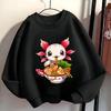 Kids Crewneck Sweatshirt, Cute Axolotl Eating Noodles Graphic Print,Spring Autumn Casual Sport Tops