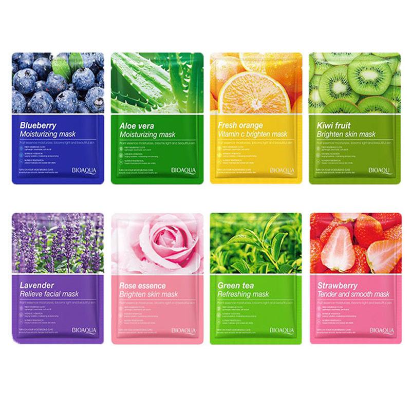 8pcs Face Mask Natural Fruit Plant Moisturizing Oil-Control Blueberry Orange Strawberry Rose Facial Masks Skin Care Cosmetics