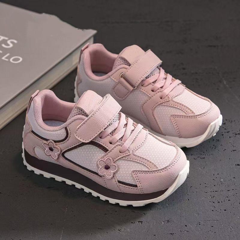 

Girls Pink Floral Embroidered Breathable Casual Sneakers 26