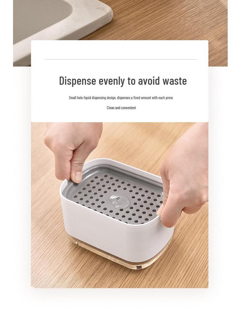 Manual Press Soap Dispenser with Auto Liquid, Scouring Pad, Dish Brush, and Soap Holder for Kitchen Dishwashing