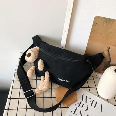Bear Canvas Bag Female Cute Student Breast Bag Versatile Shoulder Bag Crossbody Fanny Pack Can Be Customized LOGO