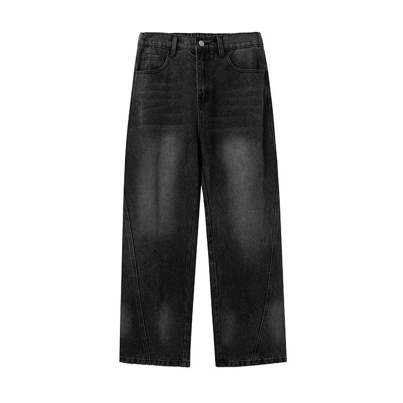 Washed and old three-dimensional segmentation design jeans men's spring new scimitar pants trendy brand loose retro long pants