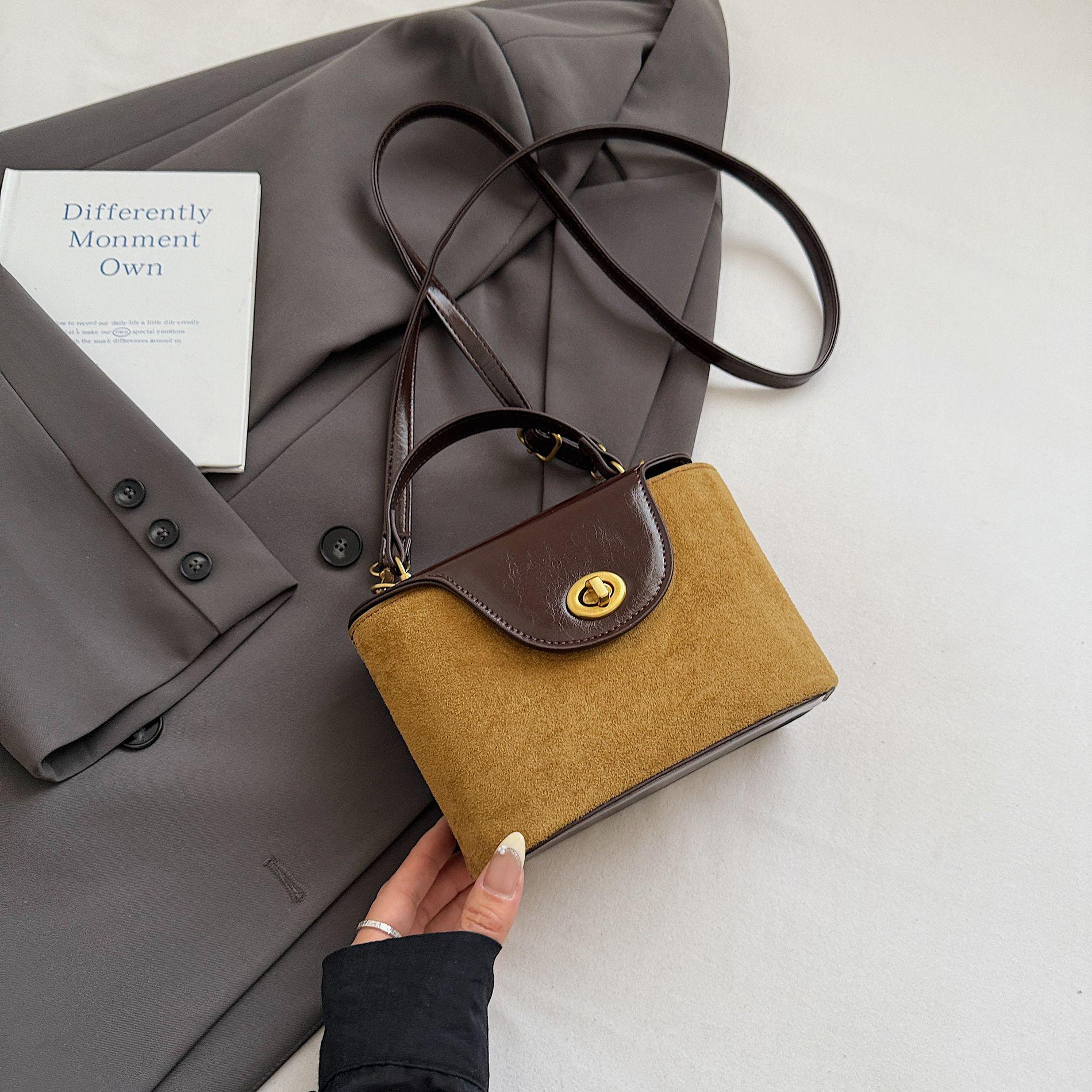 

2025 Retro Suede Spliced Box Handbag for Women - Versatile High-End Fashion Shoulder Bag