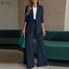 ZANZEA Women Long Sleeve Cardigan Blazer and Pants Casual Two Piece Suit Sets