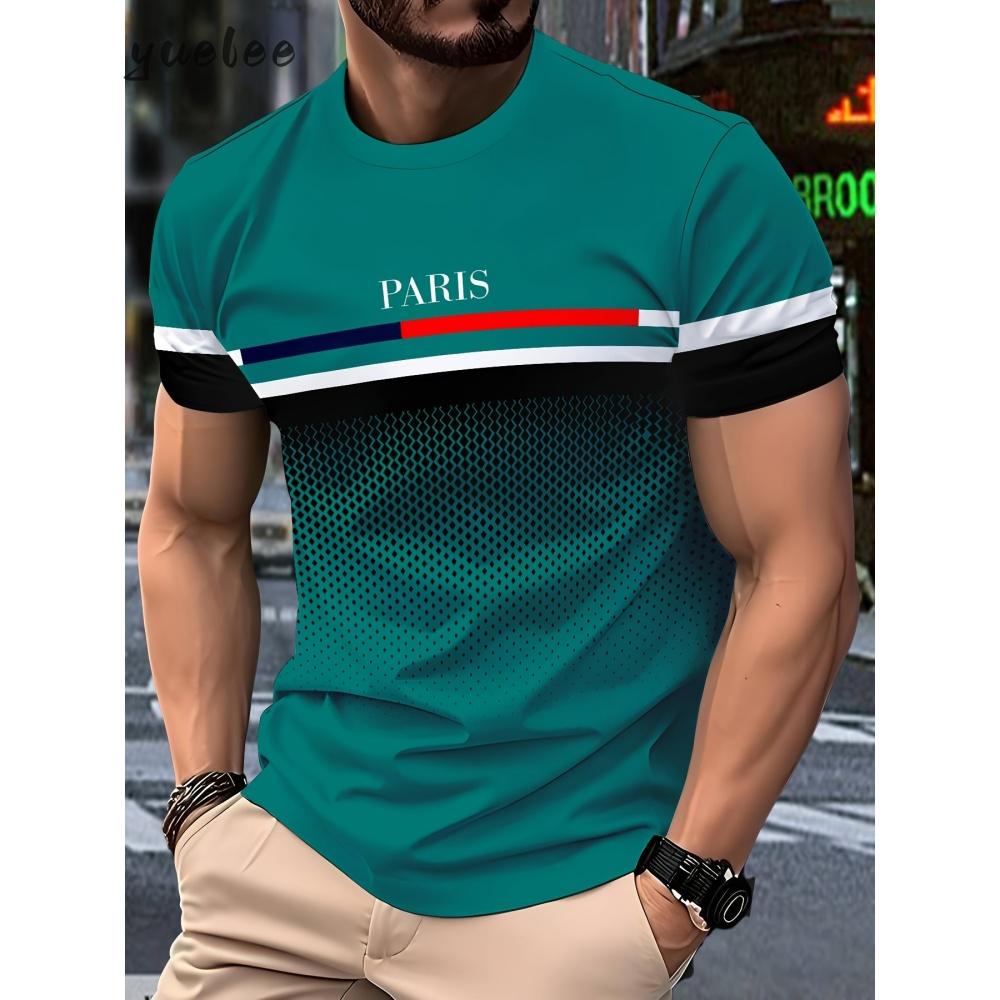 3D Striped Print Men's Top Fashion Men's Short Sleeved Tee Casual Loose Breathable Men's Clothing