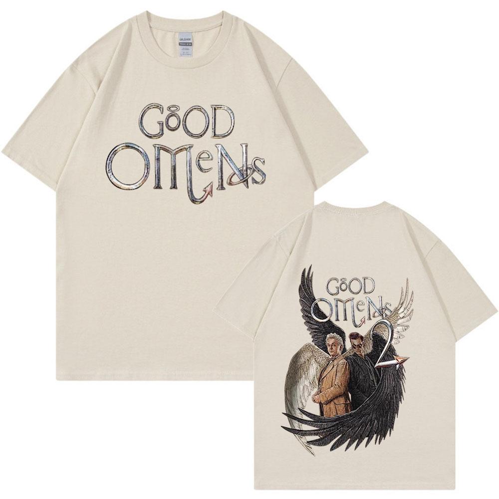 Good Omens Vintage Graphic T Shirt Men Fashion Cotton Short Sleeve T-shirts Unisex Casual Oversized T-shirt Harajuku Streetwear