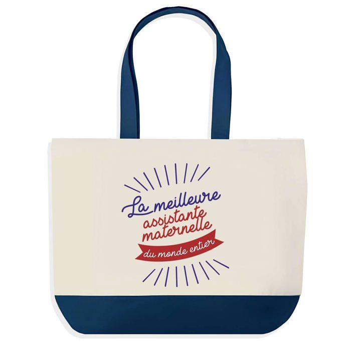 Tote bag - PLANETEE - Assistante Maternelle Meilleure du Monde - fond bleu - coton - 40x45 cm
