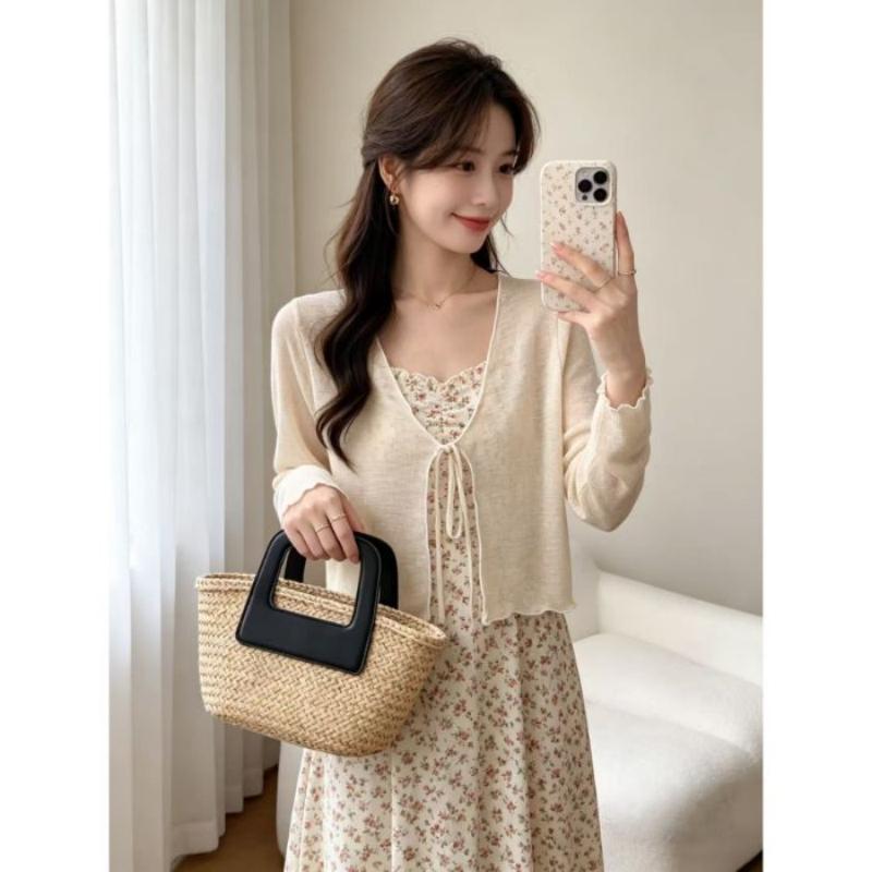 Traditional Style Lace-up Sun Protection Cardigan Lightweight Women's Outerwear Cover-up Summer Shawl Small Blazer Jacket
