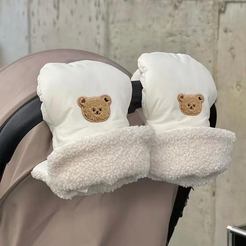 Baby Stroller Handle Gloves Cute Bear Bunny Design Windproof Warm Thickened Fleece Winter Children's Outdoor Sports Mittens