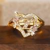 White Zircon Cute Heart Flower Fashion Letter Opening Rings For Women Vintage Gold Color Ring Wedding Jewelry Mother'S Day Gifts