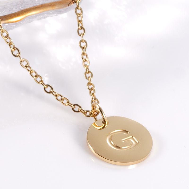 18K Gold Stainless Steel Minimalist Letter Necklace with 26 Round Pendant Options