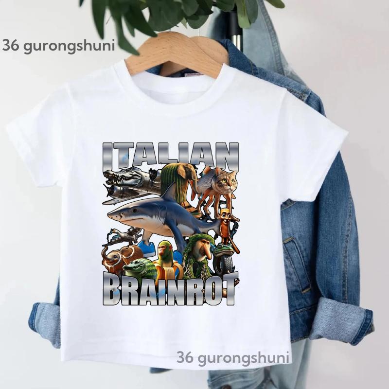 Italian Brainrot Meme Cool T Shirt Boys/Girls Funny Kawaii Kids Clothes White/Pink/Yellow/Grey/Red/Black T-Shirt Summer T-Shirt