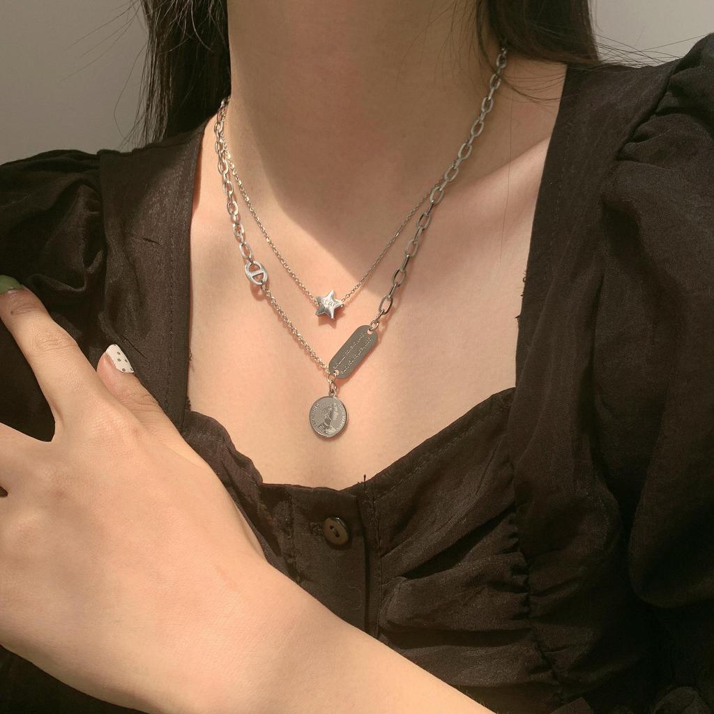 Women's Light Luxury Washable Titanium Steel Hip Hop Clavicle Necklace - Trendy Cold Style Sweater Chain Accessories