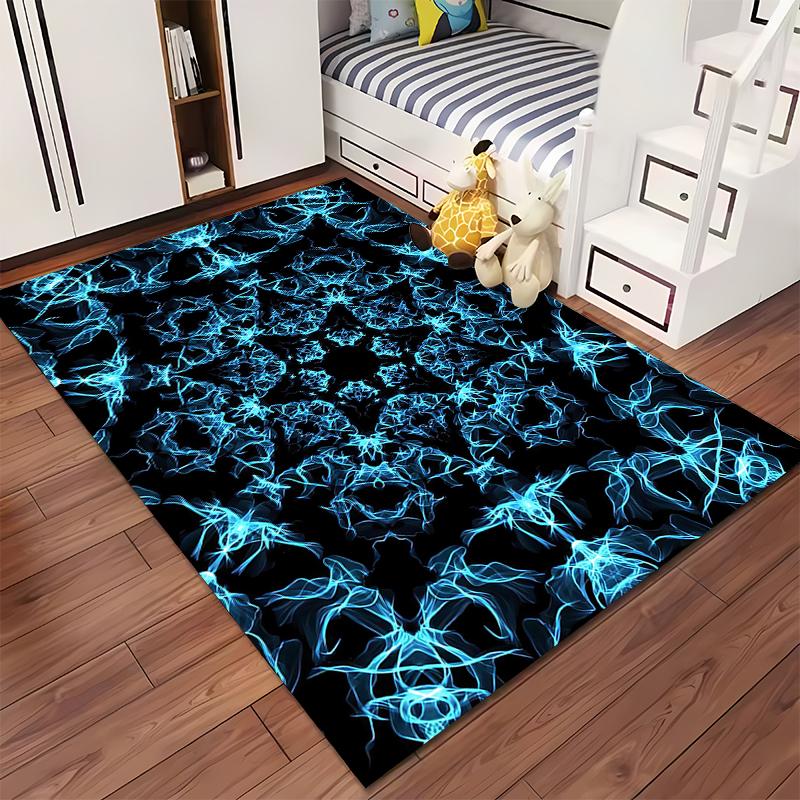 Modern Blue Neon Abstract Pattern Living Room Carpet - Home Decor Rug Suitable for Use As an Anti-slip for Living Room Bedroom Sofas