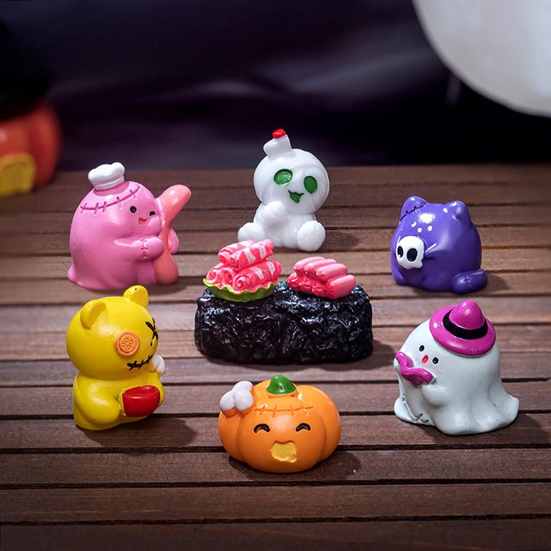 Mikro Landskap Søt Halloween Middag Doll Ghost Mummy Pumpkin Figur Bordplate Resin Trinket
