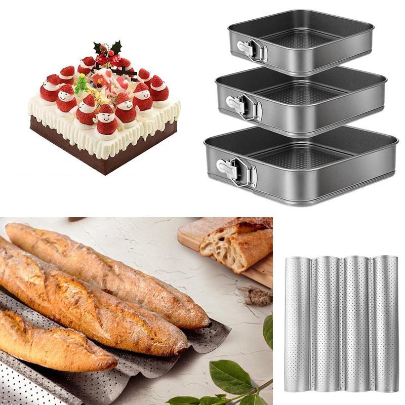 Non-Stick Springform Cake Pan Set and Perforated Baguette Baking Tray for Bread Cheesecake Pastry Kitchen Bakeware Tools