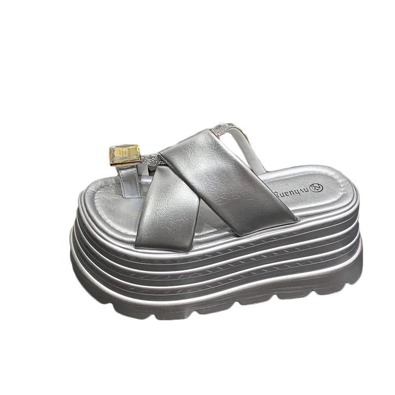 Fashion Aphixta 8cm Platform Slides Sandals Crystal Height Increasing Women's Summer Sandals Chunky Heel Flip Flops Modern Slippers
