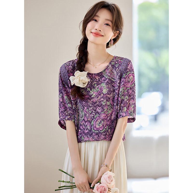 La Chapelle Women s Retro Floral Chiffon Blouse XL