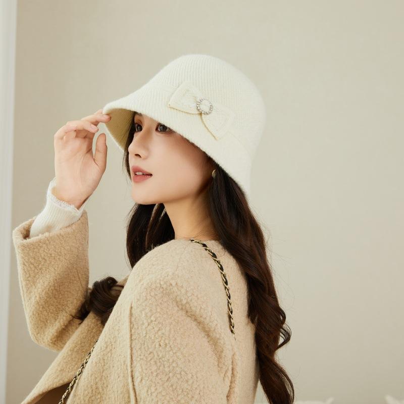 Autumn and Winter New Style French Millinery Elegant Temperament Bow Hat  Fashionable and Versatile Face Showing Small Wool Warm Basin Hat