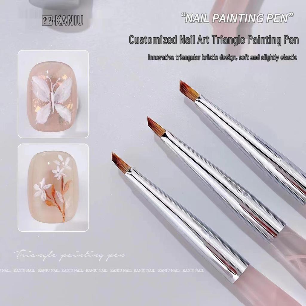 Sandalwood Handle Triangle Nail Art Brush for Painting Butterflies, Petals, Leaves, Gel Flowers, and Embossing.