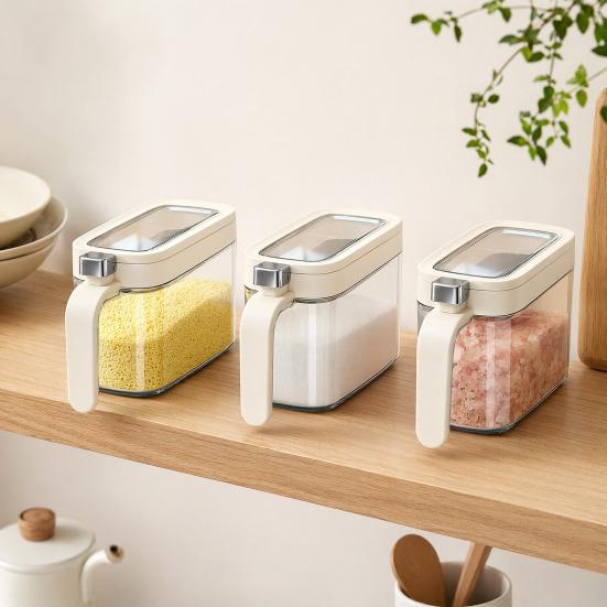 Spice Jars for Kitchen, Clear Seasoning Containers with Flip Lid And Spoon, Airtight Salt Sugar Storage Bottle, Multipurpose Condiment Organizer