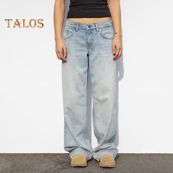 Weite Jeans für Damen, hohe Taille, dehnbare Jeanshose mit Taschen, lässige Jeanshose mit geradem Bein