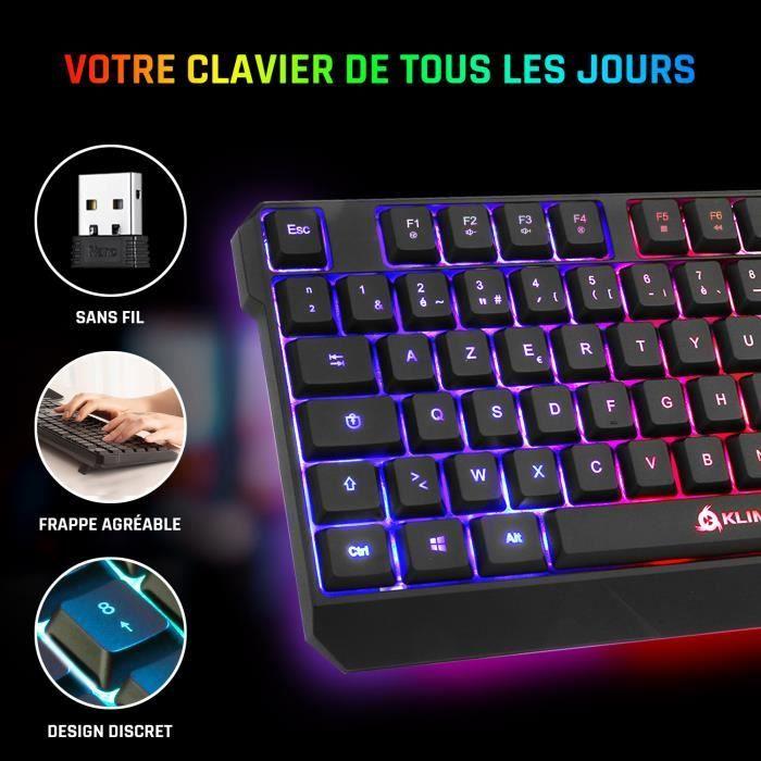 Klim chroma clavier sans fil gamer azerty français + durable, ergonomique, waterproof, silencieux, rétroéclairé - pc ps4 ps5 mac