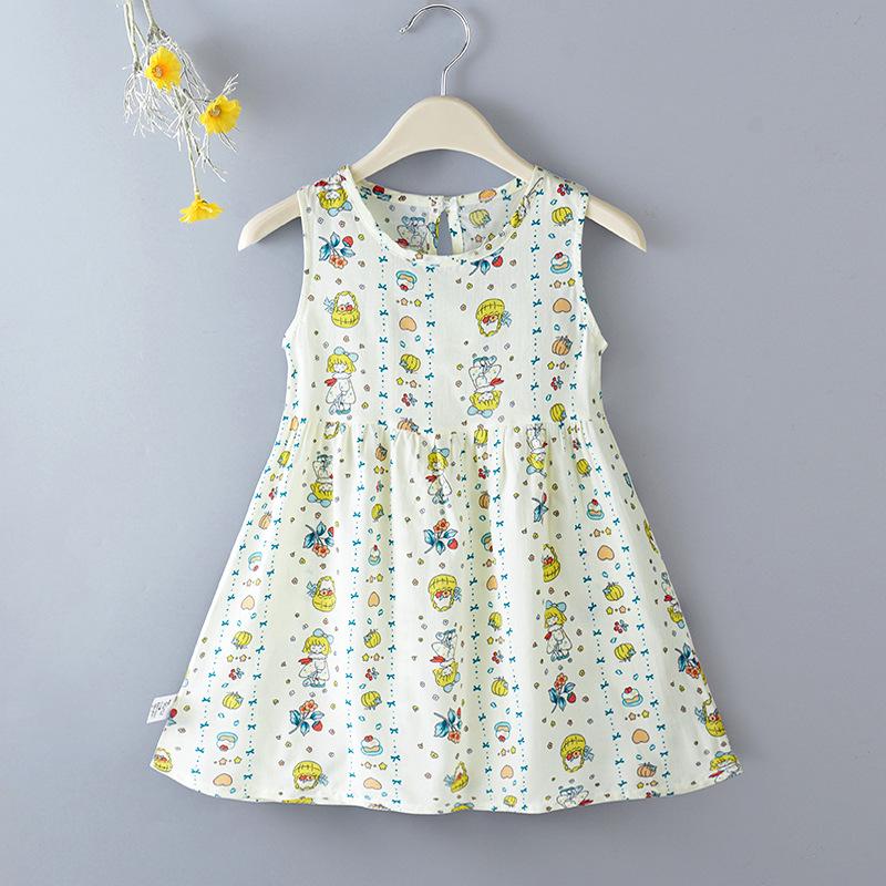 Girls' Floral Summer Princess Beach Dress, Cotton Silk Tank, A-line Skirt