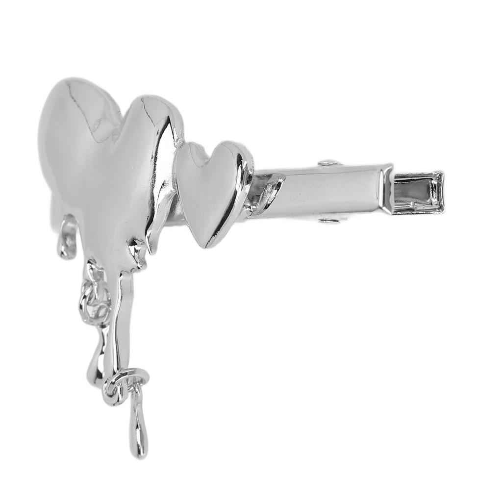 Metal Heart Hair Pin Sweet and Cool Style Silver Heart Design Girl Barrette Hair Side Clip for Decoration