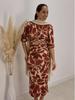 2025 European & American Print Round Neck Waist-Cinching Crop Top Dress