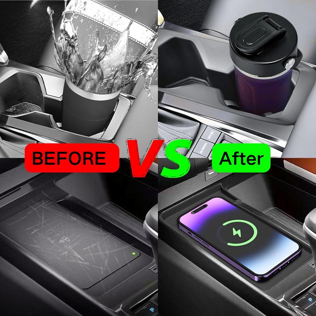 Wireless Charging Mat And Cup Holder Ert Compatible With 2025 2026 Toyota Camry, Center Console Liner Anti-Slip Protective Pad Drink Holder Cover For