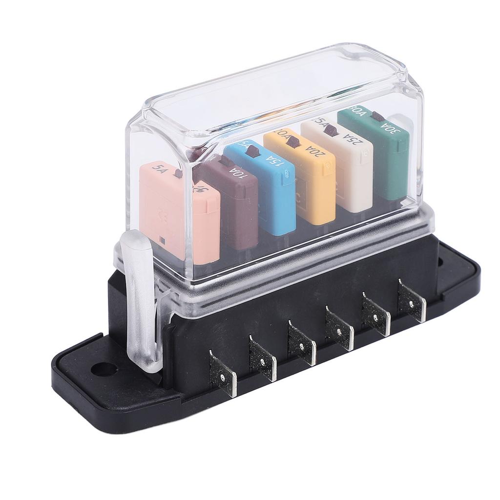 Fuse Block 6 Way ATC ATO Recoverable Current Marine Fuse Block Panel 5A 10A 15A 20A 25A 30A 28VDC with Cover