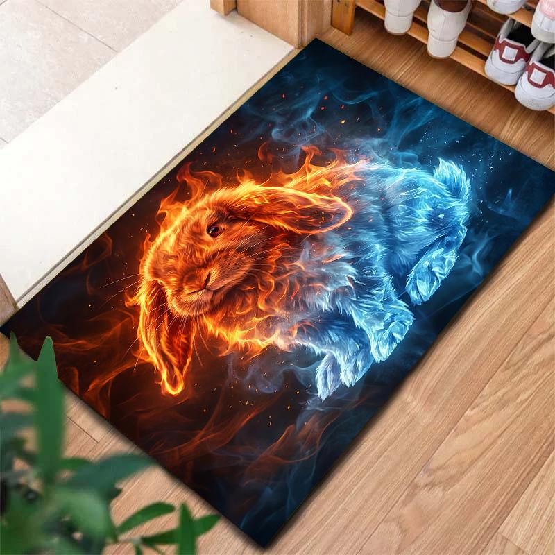 Flame Animal Blue Red Pattern Square Carpet,Area Rug,Carpet Rug for Living Room Bedroom Sofa Playroom Decor,Non-slip Floor Mat,Holiday Birthday Gifts