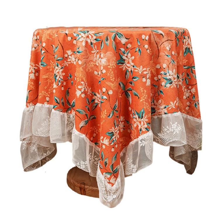 

Beautiful Floral Pattern Tablecloth 135x135cm Easy Caring Polyester Great For Holiday Dinner And Event оранжевый