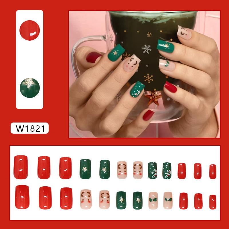 

Christmas medium and long European square elk stars snowflake European and American ins wind removable nail art pieces 24 pieces