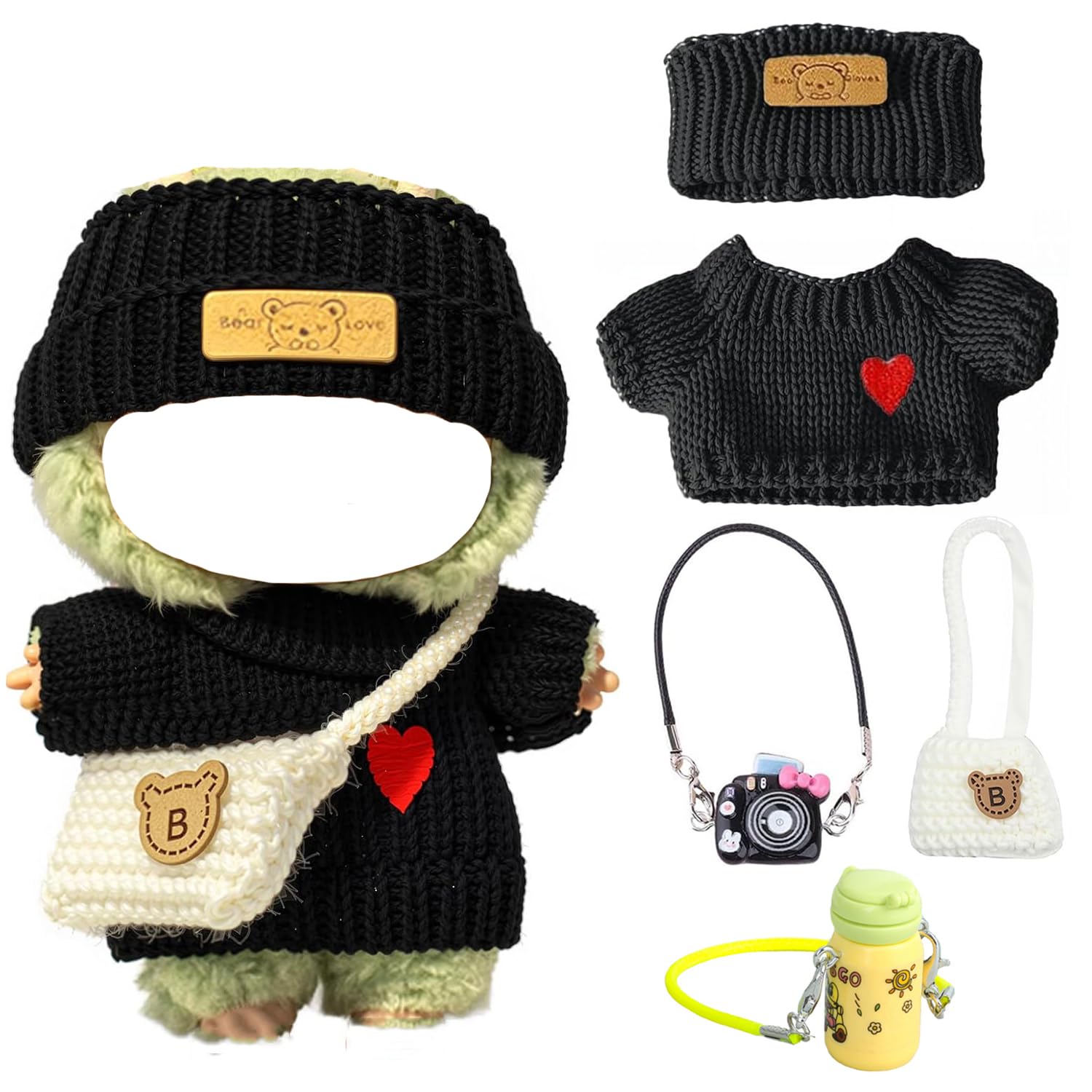 

FTADI Doll Clothes, Doll Replacement Clothes (Doll Not Included), Handmade Crochet 4-Piece Doll Accessories Set, Premium Clothes - Heart-Shaped