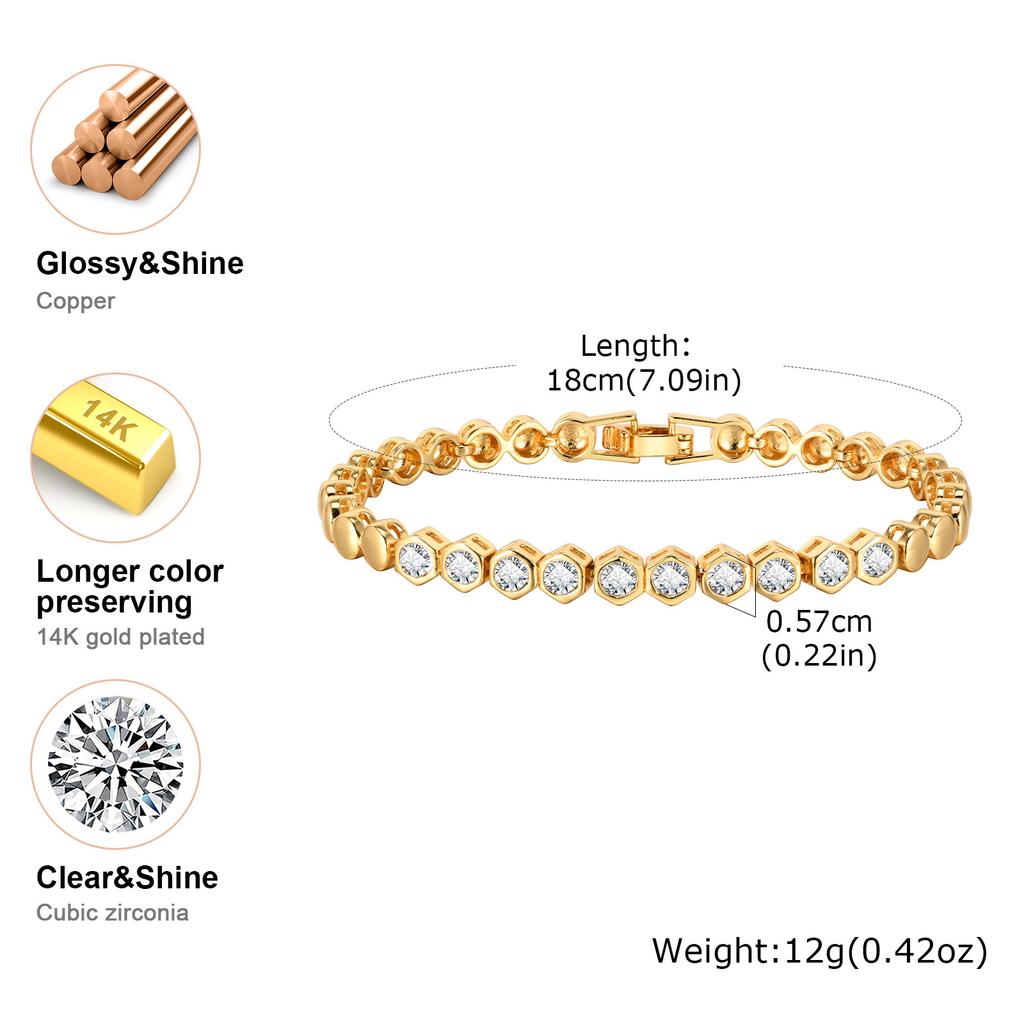 Cubic Zirconia Tennis Bracelet for Women, 18K Gold Plated Stainless Steel CZ Chain, Bridesmaid Zircon Non Tarnish
